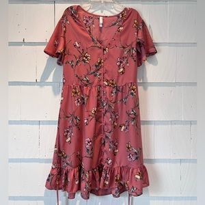 Xhilaration Floral Print Short Sleeve V-Neck Button-Down Mini Dress